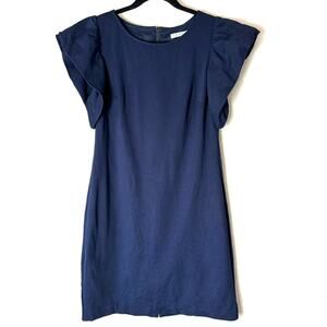Trina Turk Navy Blue Ruffled Sleeve Sheath Dress Size 4